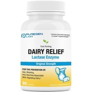 Puregen Labs Dairy Relief Lactase Enzyme 3000 FCC - Lactose Intolerance Pills - 90 Fast Acting Caplets - 1PK