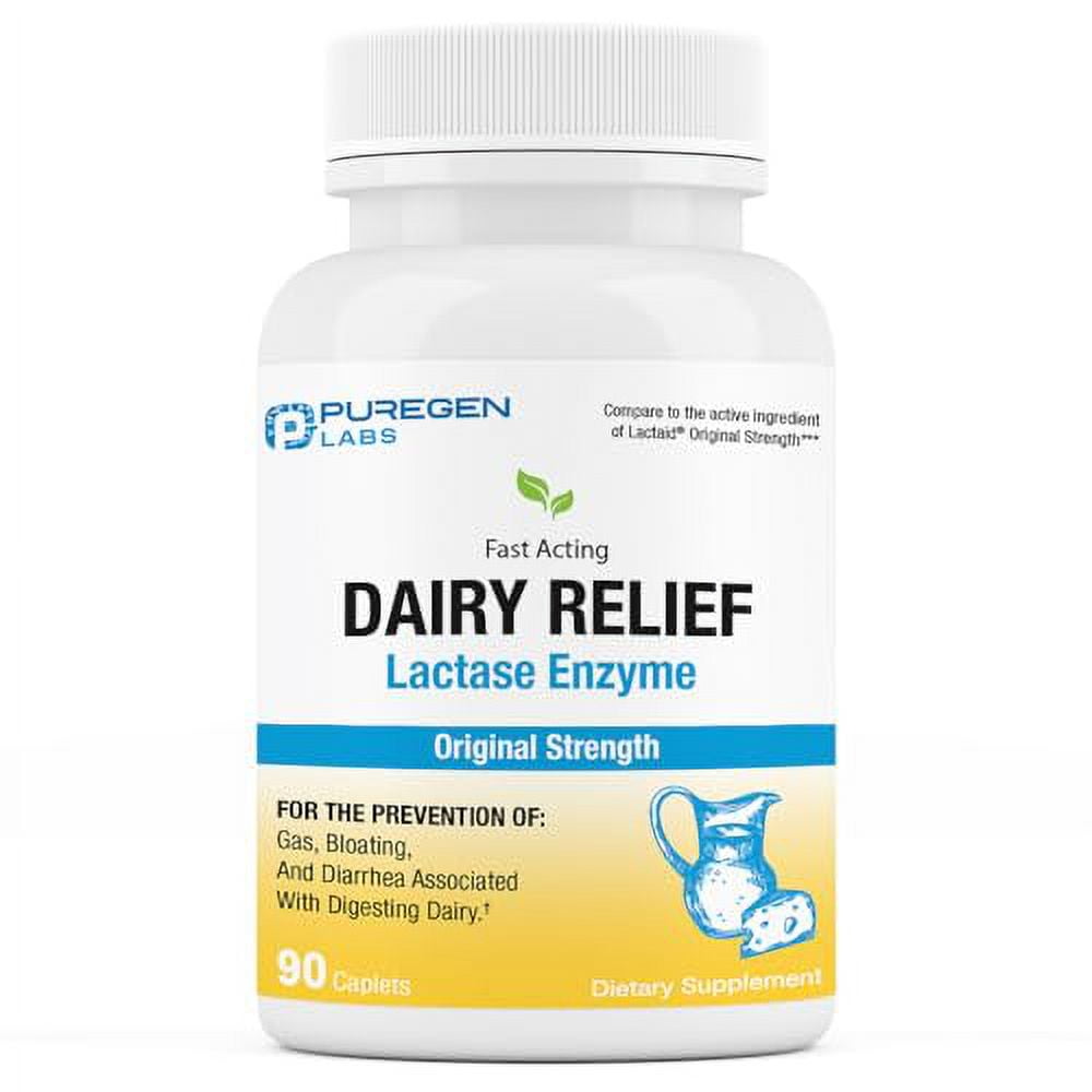 Puregen Labs Dairy Relief Natural Fast Acting Lactase Enzyme 3000 FCC