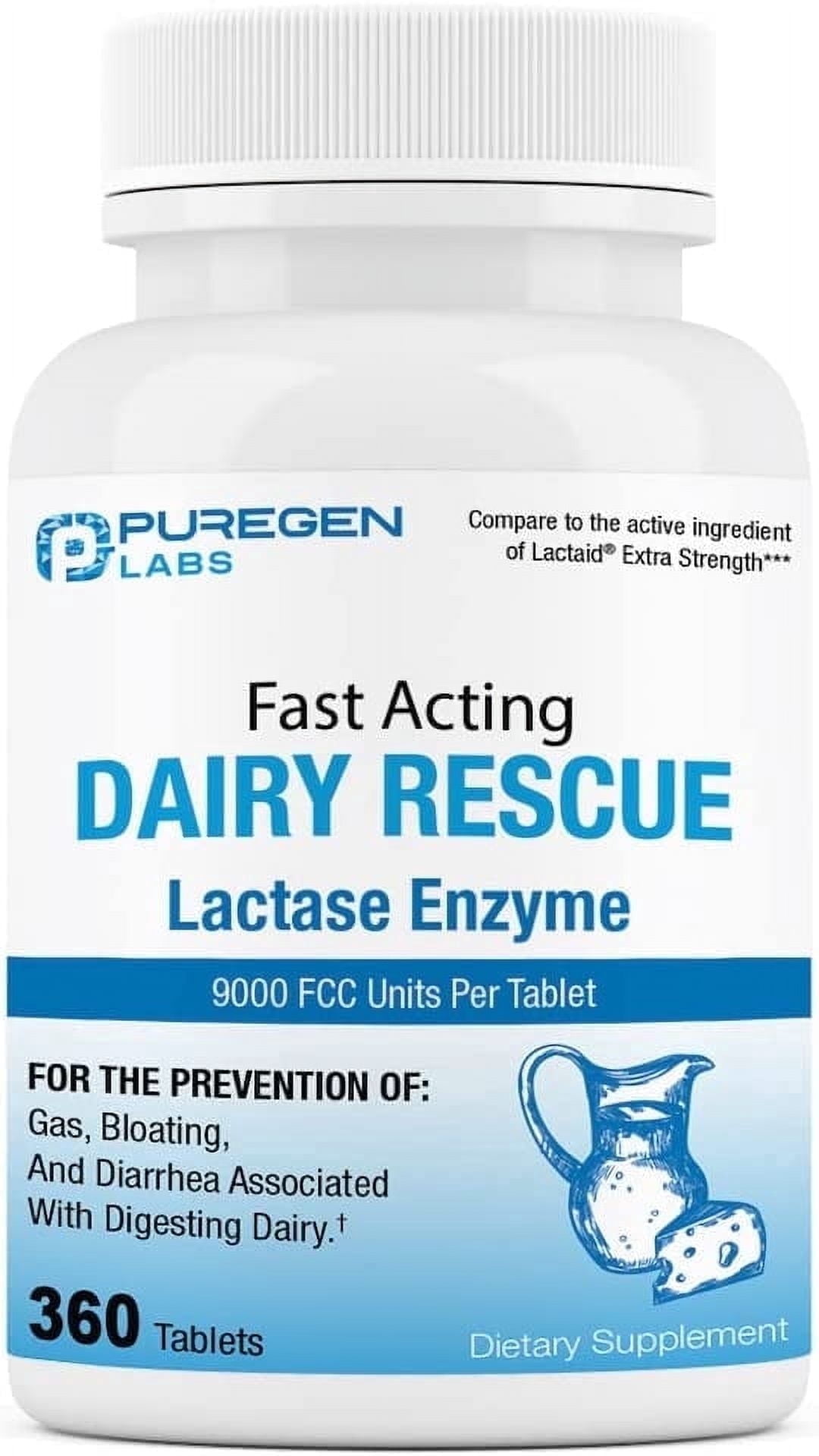 Puregen Labs Dairy Rescue Lactase Enzyme Supplement 9000 FCC 360 Tablets