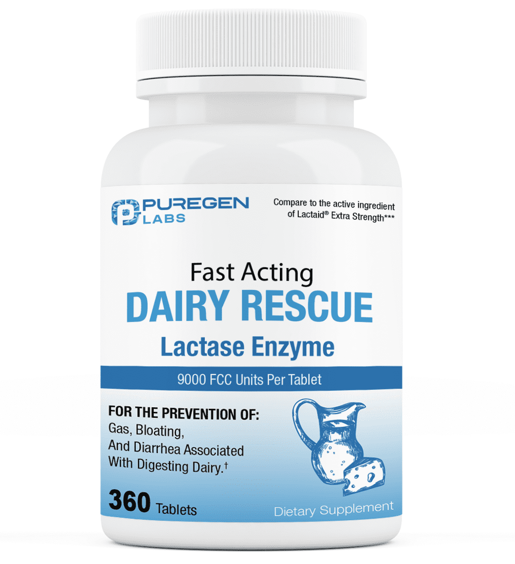 Puregen Labs Dairy Rescue Lactase Enzyme 9000 FCC Supplement Lactose