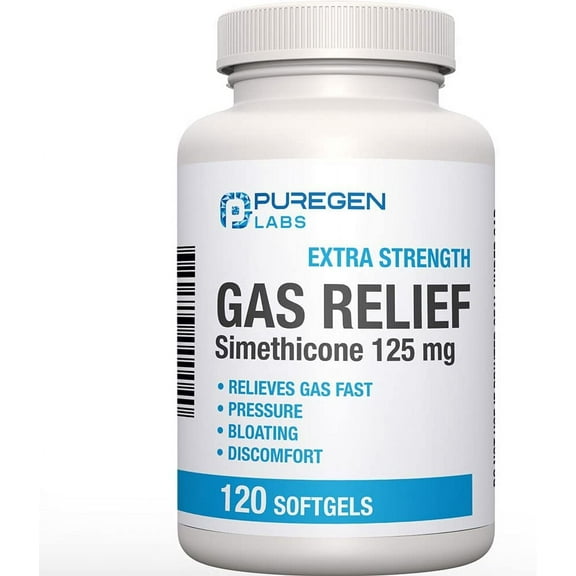 Puregen Labs Gas Relief Simethicone 125 mg Extra Strength - 120 Softgels - 1PK