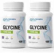 Puregen Labs Glycine 1000mg [High Potency] 100 Vegetarian Capsules, Promotes Healthy Sleep | No Harmful Additives | Non-GMO, NO Gluten and Dairy | Made in USA | 2PK