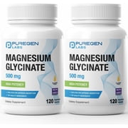 Puregen Labs High Potency Magnesium Glycinate 500mg Chelated for Superior Absorption - 120 Veggie Caps - 2PK