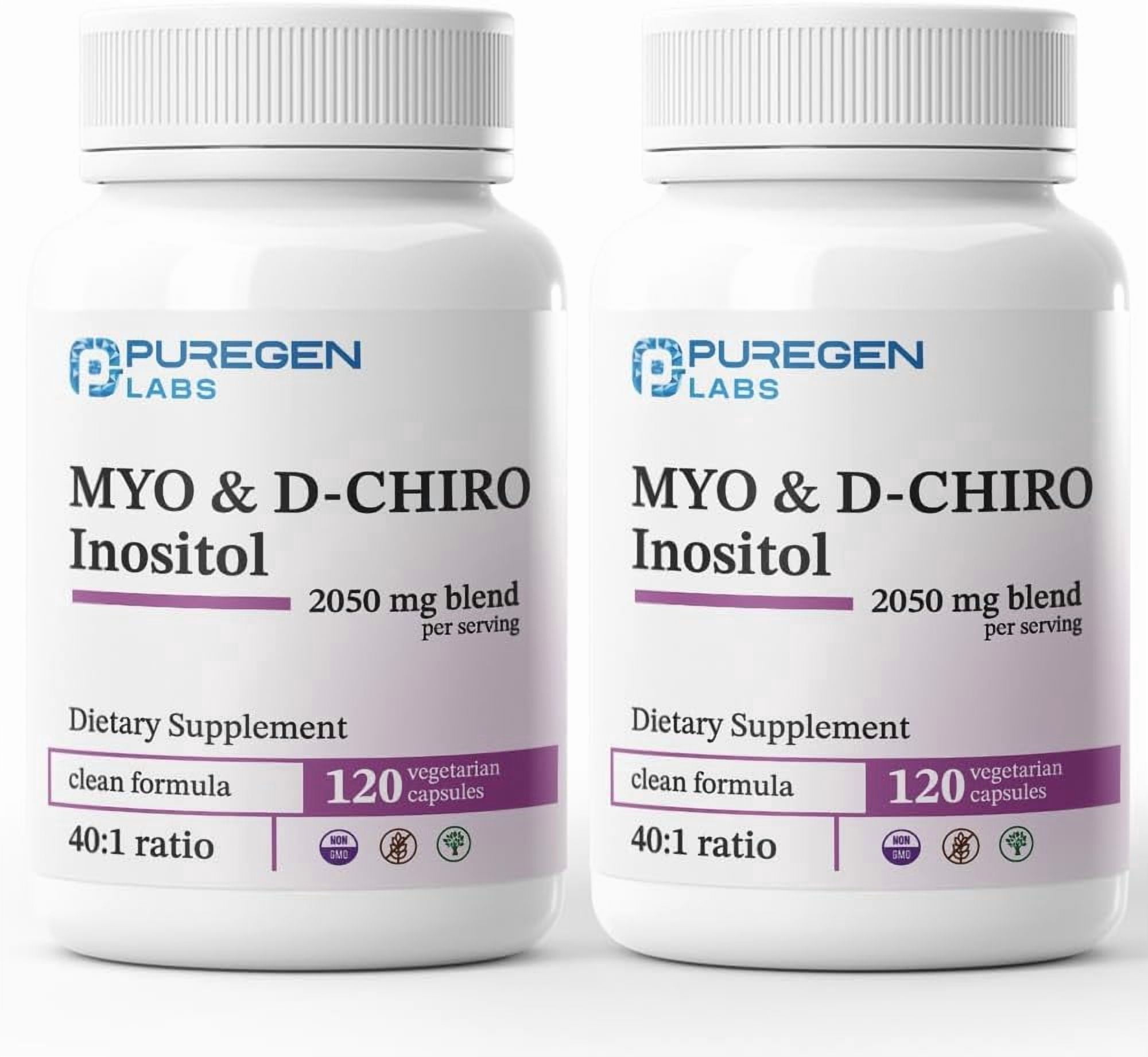 Puregen Labs Inositol Supplement | Myo Inositol & D-Chiro Inositol 2050mg - 120 Veggie Caps | No Harmful Additives | Non-GMO, NO Gluten and Dairy – 2PK