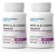 Puregen Labs Inositol Supplement | Myo Inositol & D-Chiro Inositol 2050mg - 120 Veggie Caps | No Harmful Additives | Non-GMO, NO Gluten and Dairy   2PK
