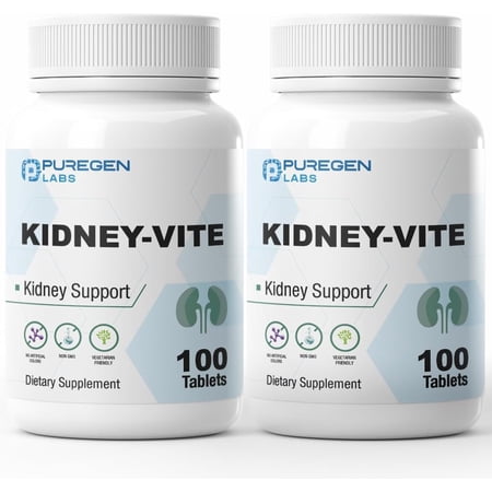 Puregen Labs Kidney-Vite Premier Kidney, Renal Support Supplement - 100 Tablets - 2PK