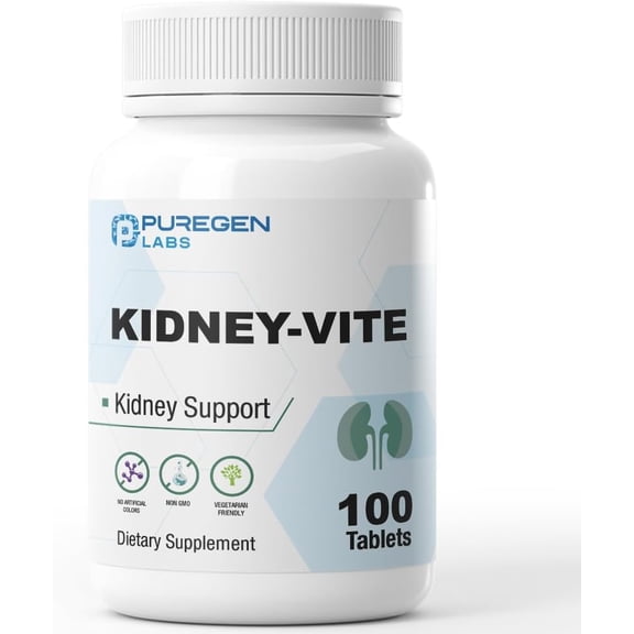 Puregen Labs Kidney-Vite Premier Kidney, Renal Support Supplement - 100 Tablets - 3 Pack