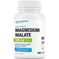 Puregen Labs Magnesium Malate 500mg, 180 Veggie Caps, High Potency, Non-GMO, Gluten-Free