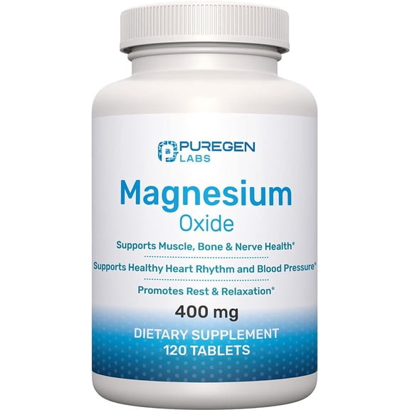 Puregen Labs Magnesium Oxide 400mg [High Potency] (120 Tablets)
