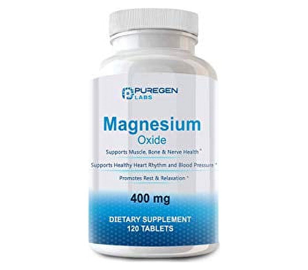 Puregen Labs Magnesium Oxide 400mg [High Potency] (120 Tablets)