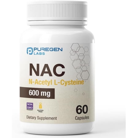 Puregen Labs NAC 600mg Vegetarian Capsules, 60 Count, 1 Pack