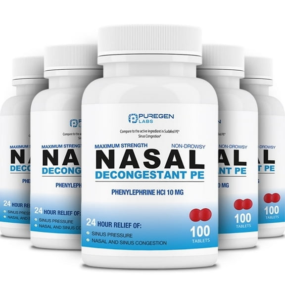 Puregen Labs Nasal Decongestant PE Phenylephrine Dietary Supplements Pack of 5 (500 Tablets)
