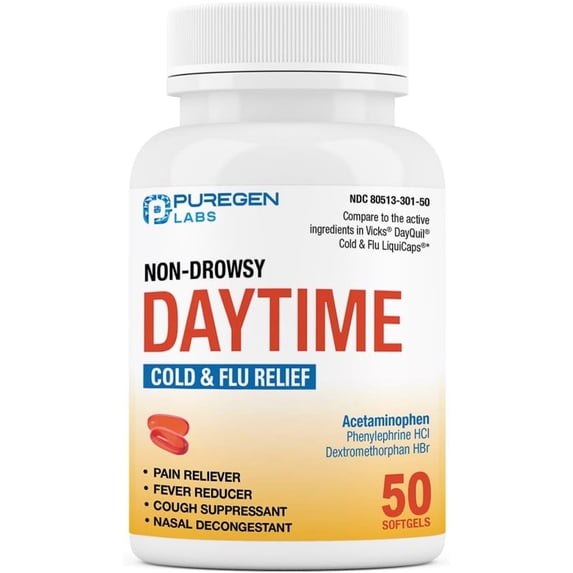 Puregen Labs Multi-Symptom DAYTIME Relief, 50 Ct
