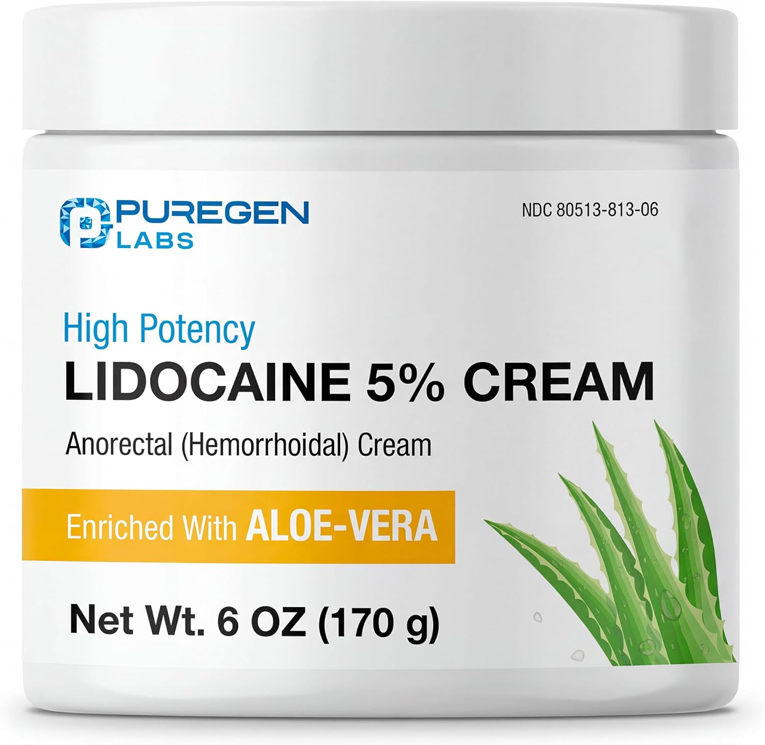 Crema anestésica para alivio del dolor Puregen Labs con lidocaína al 5%, 6 oz