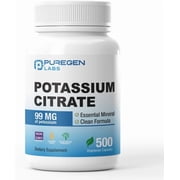 Puregen Labs Potassium Citrate Supplement Vegetarian Capsules, 99 mg Elemental Potassium, Non-GMO, Gluten-Free, 500 Count