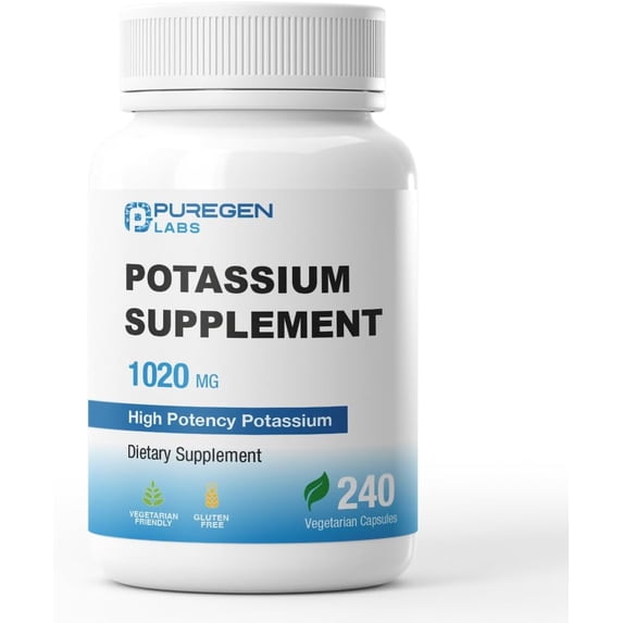 Puregen Labs Potassium Bicarbonate Supplement 1020 mg | Non-GMO | Gluten Free | 240 Vegetarian Capsules