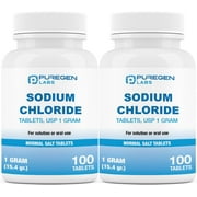 Puregen Labs Sodium Chloride 1000 mg USP - Electrolytes Replenisher Hydration Drink - 100 Tablets - 2PK