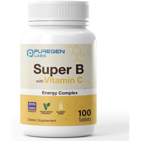 Puregen Labs Super B Energy Complex with Vitamin C 100 Vegetarian Tablets