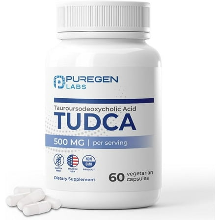 Puregen Labs TUDCA (Tauroursodeoxycholic Acid) 500mg per Serving, Bile Salts Liver Supplement | No Harmful Additives | Non-GMO | Gluten Free | Made in USA - 60 Vegetarian Capsules