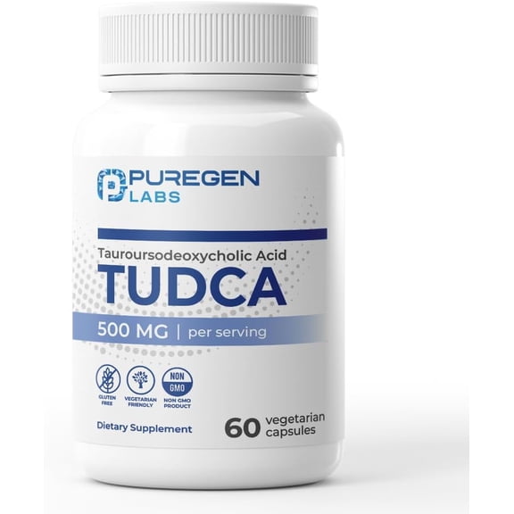 Puregen Labs TUDCA (Tauroursodeoxycholic Acid) 500mg per Serving, Bile Salts Liver Supplement | No Harmful Additives | Non-GMO | Gluten Free | 60 Vegetarian Capsules