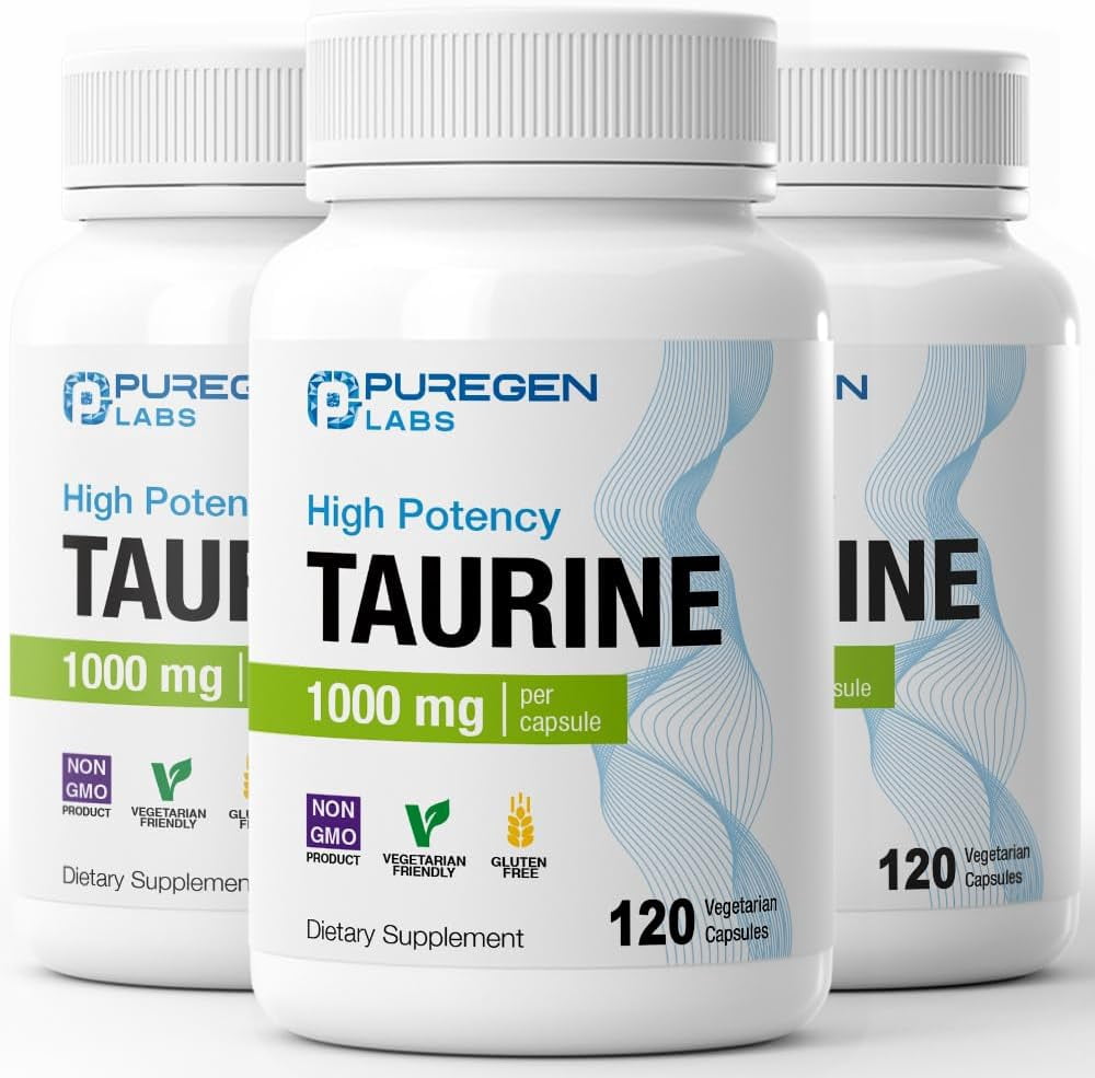 Puregen Labs Taurine 1000mg [High Potency] 120 Veg Capsules | No ...