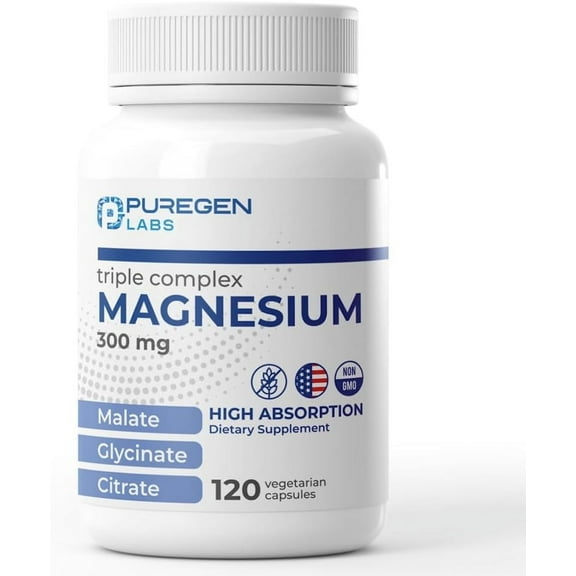 Puregen Labs Triple Magnesium Complex, High Absorption, 120 Veg Capsules, 1PK