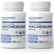 Puregen Labs Triple Magnesium Complex - High Absorption, Non-GMO, No Gluten and Dairy, Made in USA - 120 Capsules, 2PK