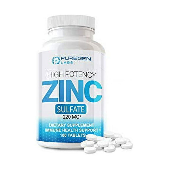Puregen Labs Zinc 220mg High Potency Immune Support, 100 Tablets