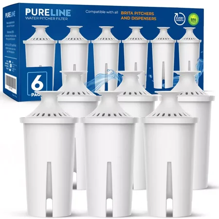 Pureline Replacement for Brita Water Filter, Pitcher and Dispenser Filter Refill (6 Pack)