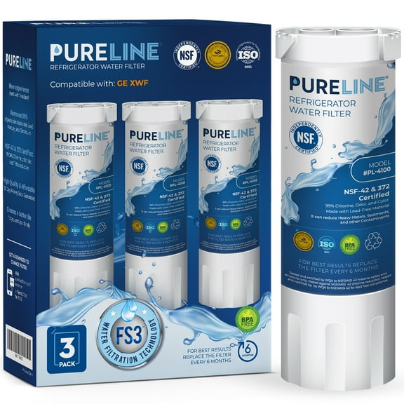 Pureline XWF Water Filter Replacement for GE XWF. NSF Certified. Utilizes Activated Coconut Carbon Block. (3 Pack)