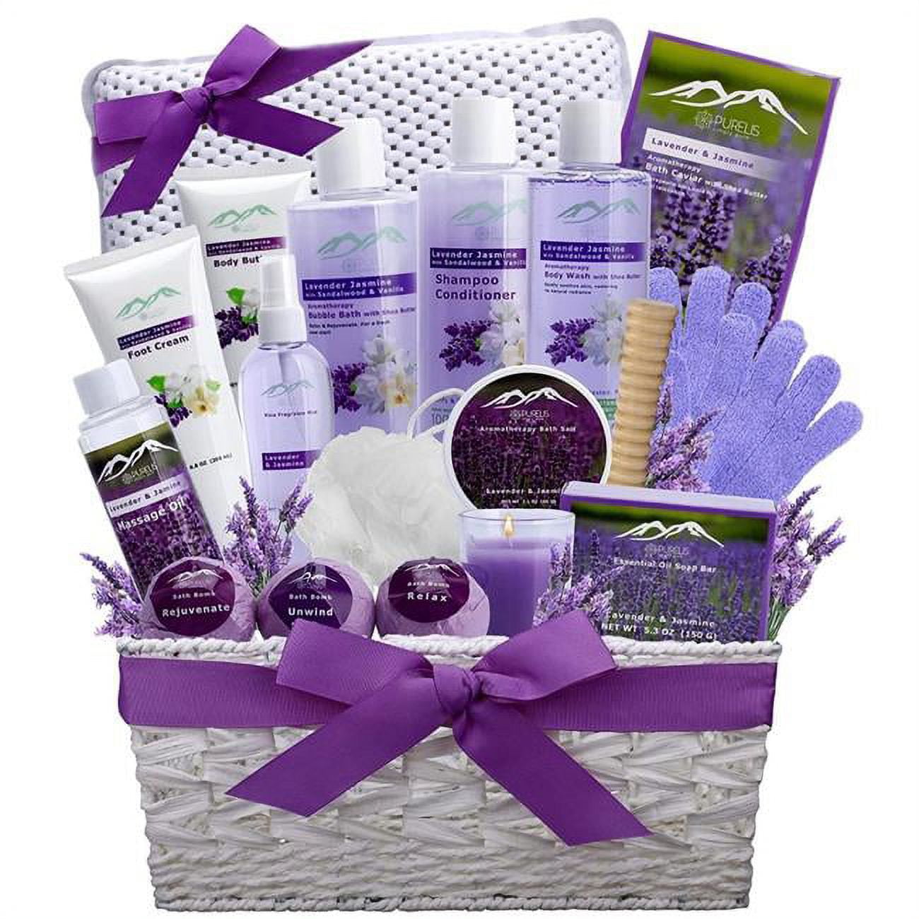 Purelis B094QYKJJW Bath Gift Baskets with Lavender & Jasmine for Women ...