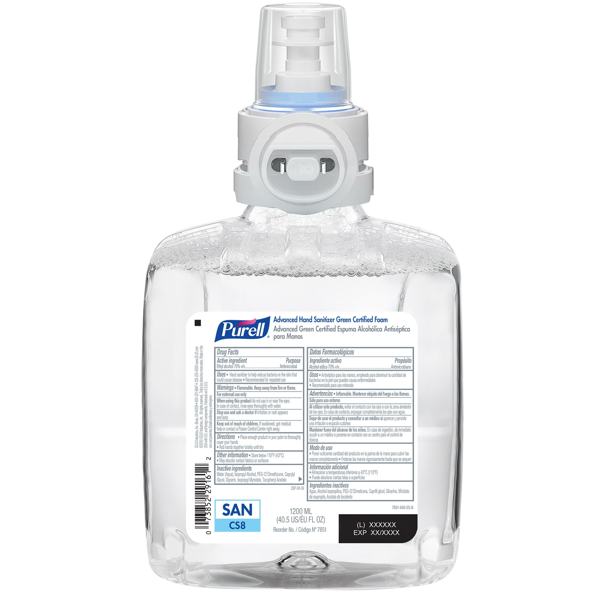 PURELL 7851-02 1200 ml Fragrance-Free Advanced Hand Sanitizer Green Certified Foam Refill for CS8 Dispensers (2/Carton)