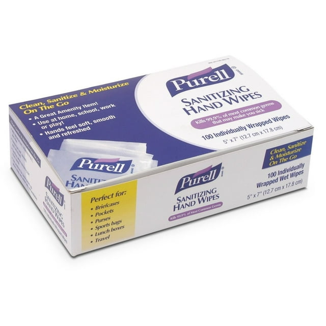 Purell 902210 Sanitizing Hand Wipes, Individually Wrapped (Pack of 100)