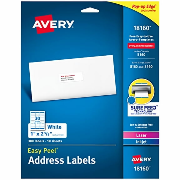 Avery18160 Easy Peel Address Labels, 1 x 2-5/8 Inches, White (Pack of 3)