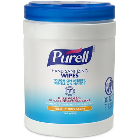 Purell BZK (Benzalkonium Chloride) Citrus Scent Hand Sanitizing Wipe Canister 270 Wipes 6 Packs