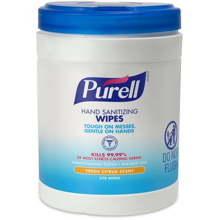 Purell BZK (Benzalkonium Chloride) Citrus Scent Hand Sanitizing Wipe Canister 270 Wipes 6 Packs