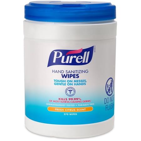 Purell BZK (Benzalkonium Chloride) Citrus Scent Hand Sanitizing Wipe Canister 270 Wipes