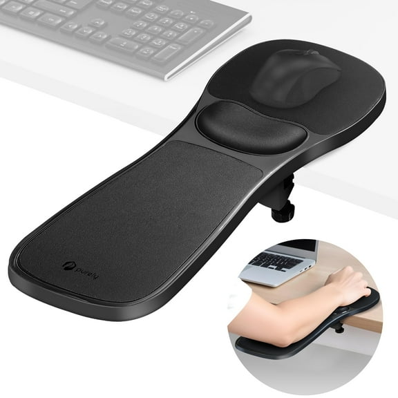 Purely 5920 Ergonomic Arm Rest Mouse Pad for Desk & Chair, 180 Adjustable Arm Wrist Support & Computer Desk Arm Extender, Suitable for Office and Home, Black