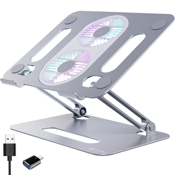 Purely C50 Laptop Stand, Laptop Cooling Pad with Fans, Angle & Height Adjustable Stand, Aluminum Alloy Laptop Holder for Desk, Compatible with MacBook Pro, Dell XPS and 17" Laptops - Silver