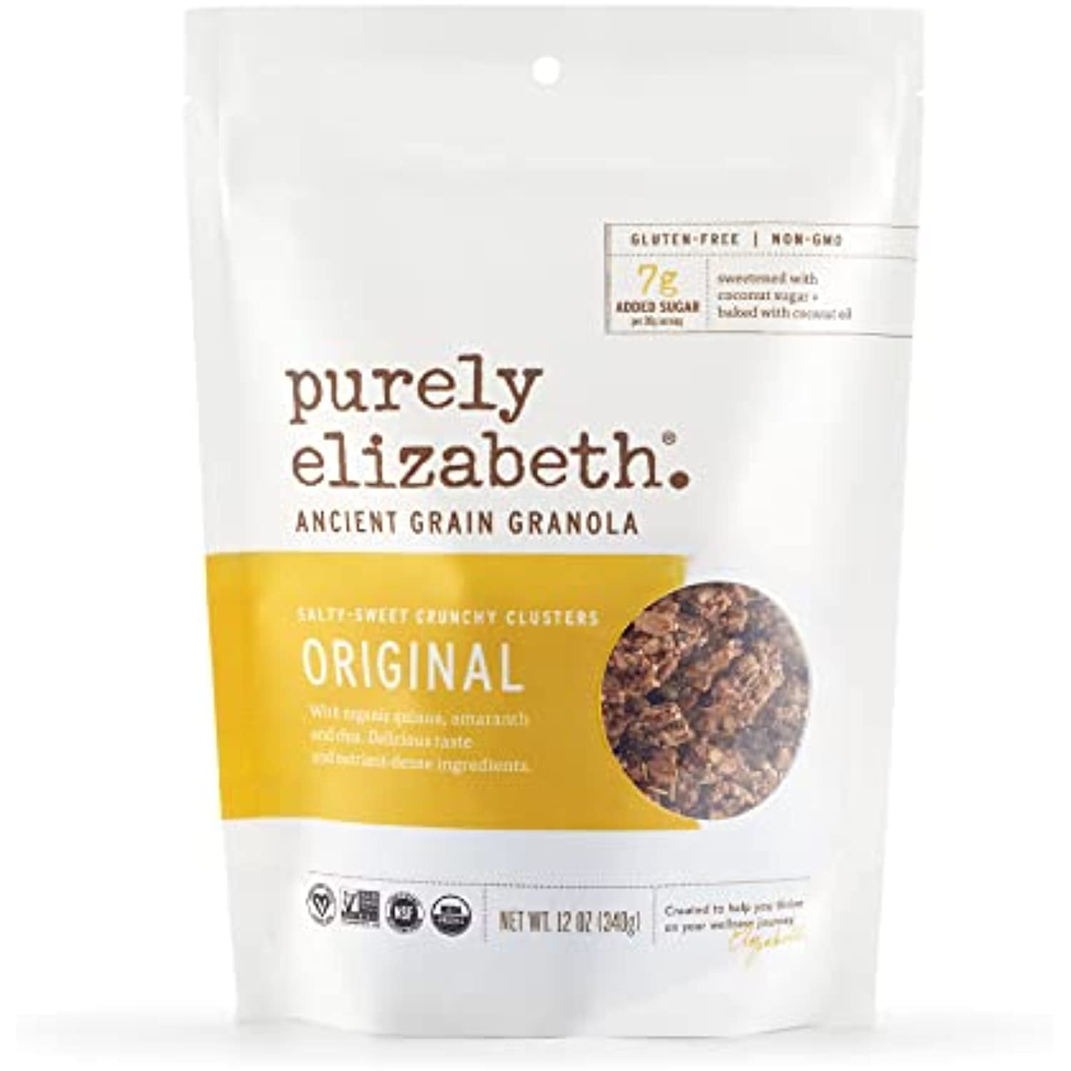 Purely Elizabeth Ancient Grain Granola, Certified Gluten-Free, Vegan \u0026 Non-Gmo | Coconut Sugar | Delicious Healthy Snack | Clean Energy | Original 12Oz