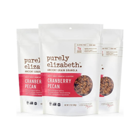 Purely Elizabeth Ancient Grain Granola, Cranberry Pecan, 3Ct-12Oz Bags