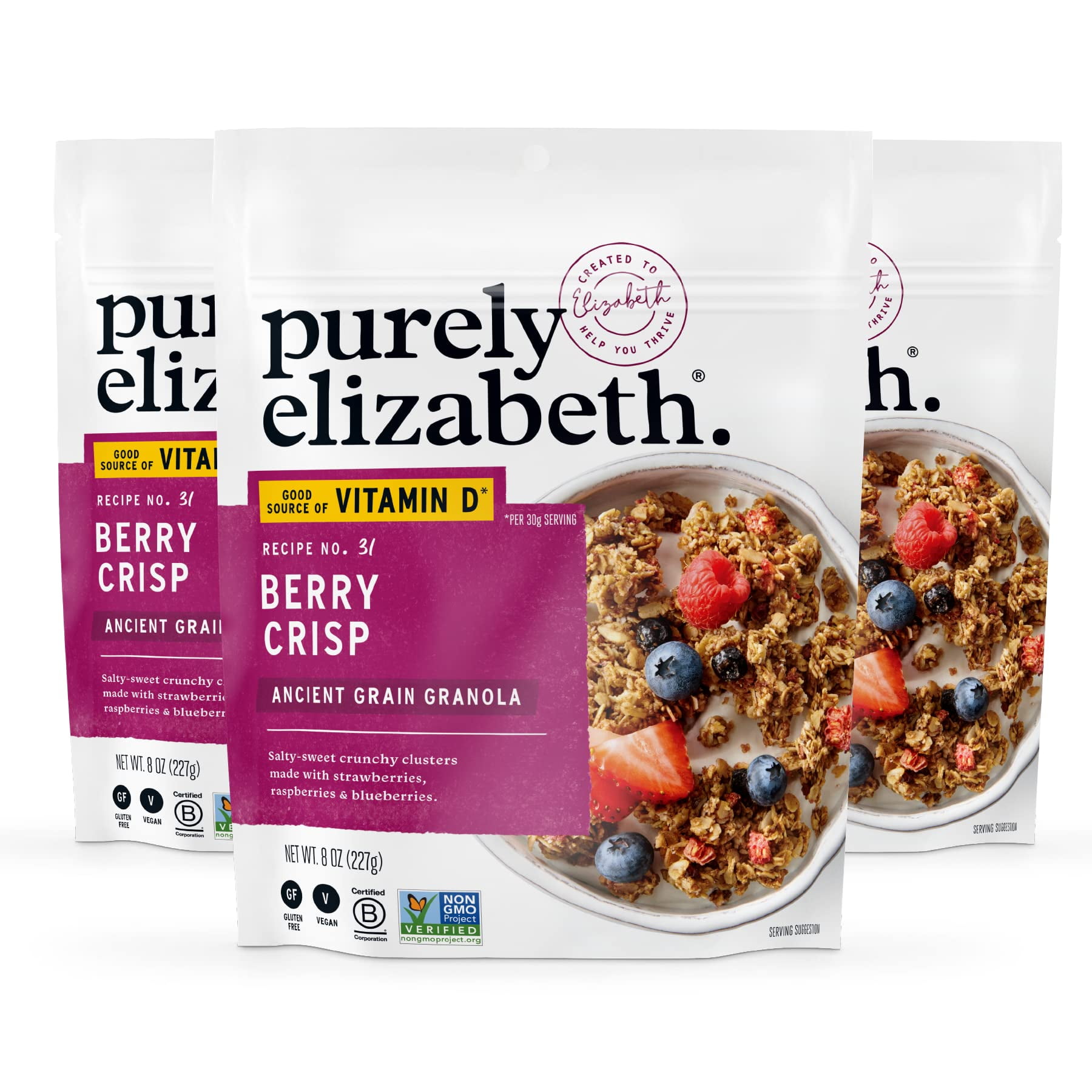 Purely Elizabeth, Berry Crisp, Ancient Grain Granola With Vitamin D