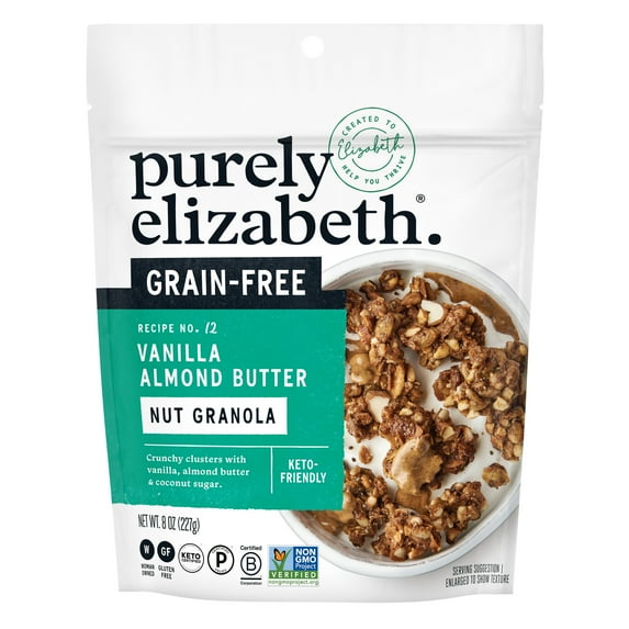 Purely Elizabeth Grain-Free Keto Granola, Vanilla Almond Butter, 8 oz Bag
