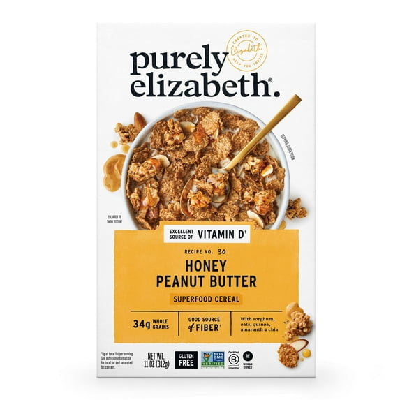 Purely Elizabeth, Honey Peanut Butter, Superfood Cereal with Vitamin D (1 Box, 11oz), 6g Fiber RDD7