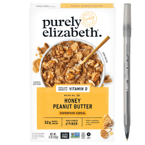 Purely Elizabeth Honey Peanut Butter Superfood Cereal with pan
