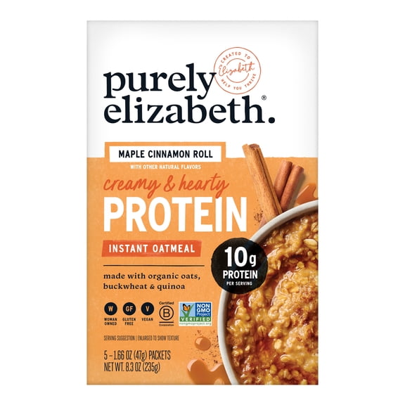 Purely Elizabeth Protein Instant Oatmeal, Maple Cinnamon Roll, 1.66 oz, 5 Packets