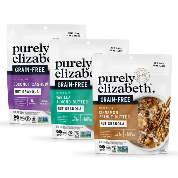 Purely Elizabeth Keto Granola Best Sellers Variety Pack, Made with Nuts and Seeds, Grain-Free, Gluten-Free, Non-GMO (3ct, 8oz Bags)