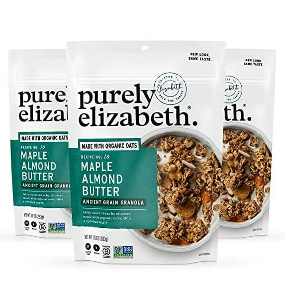 Purely Elizabeth, Maple Almond Butter, Ancient Grain Granola, Gluten-Free, Non-GMO (3 Ct, 10oz Bags)