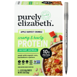 Purely Elizabeth Protein Apple Harvest Crumble Instant Oatmeal with pan