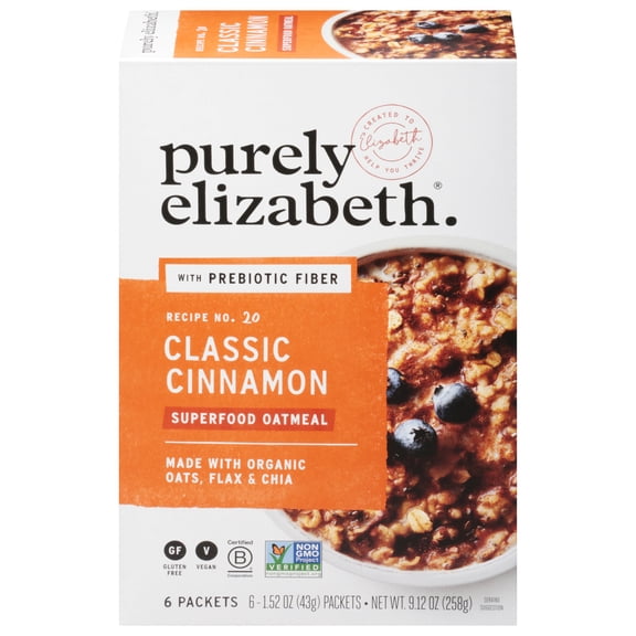 Purely Elizabeth Superfood Oatmeal, Classic Cinnamon, Gluten-Free, 1.52 oz, 6 Packets